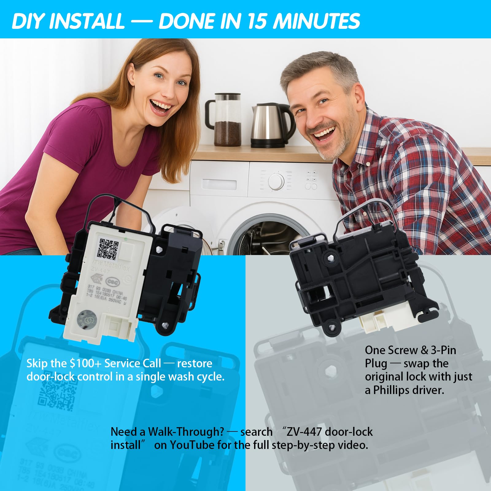 Amazon.com: ZV-447 110 VAC Washer Door Lock Assembly – Washing